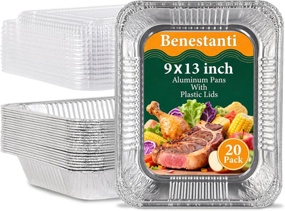 9x13 Inch Disposable Aluminum Foil Pans with Clear Lids(20 Pack)Half Size Tin Foil Pans,Disposable Food Containers