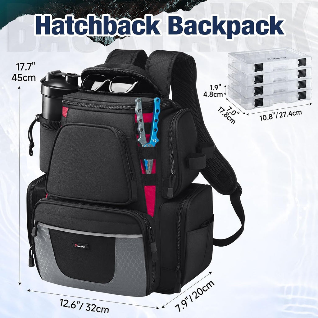 Fishing Backpack with 2 Rod Holders & 4 Tackle Boxes, Large Tackle Storage Bag With Rain Cover for Fishing Gear