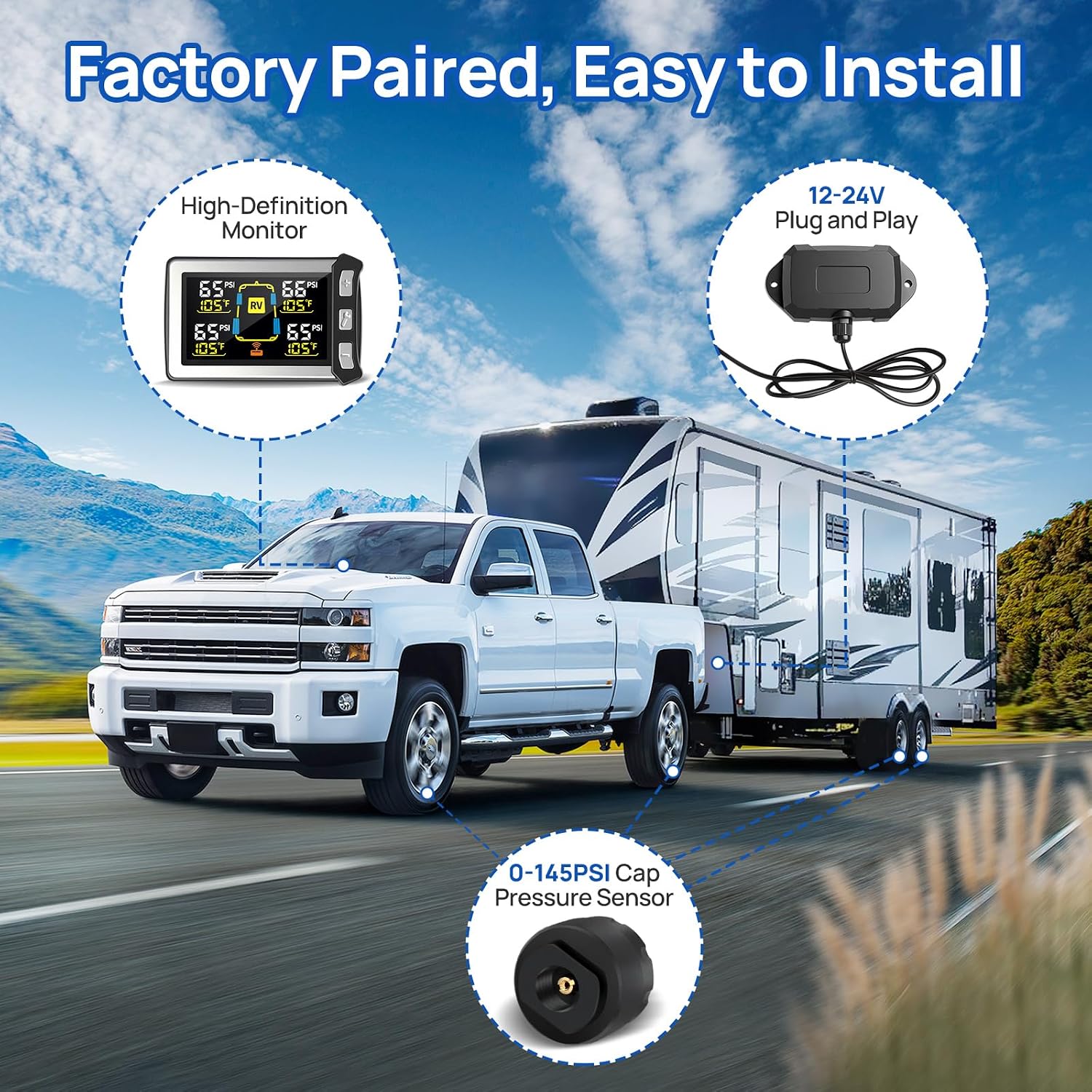 RV Tire Pressure Monitoring System, TPMS Sensors Set of 8 | Color LCD Display, Ideal for Travel Trailer/5th