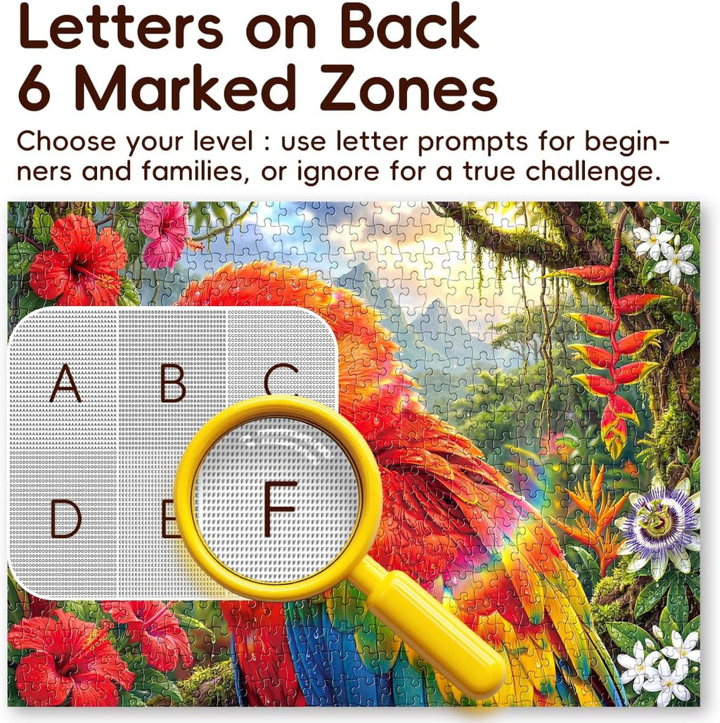 Premium 500 Pieces Jigsaw Puzzles for Adults Dust-Free Thick HD Board with Letters on Back Scarlet Macaw Parrot