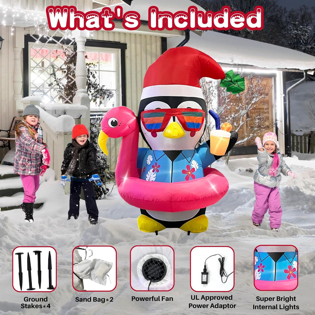Inflatable Penguin Christmas Yard Decorations 5FT Outdoor Cute Blow up Xmas Decoration with Built-in LED Lights for