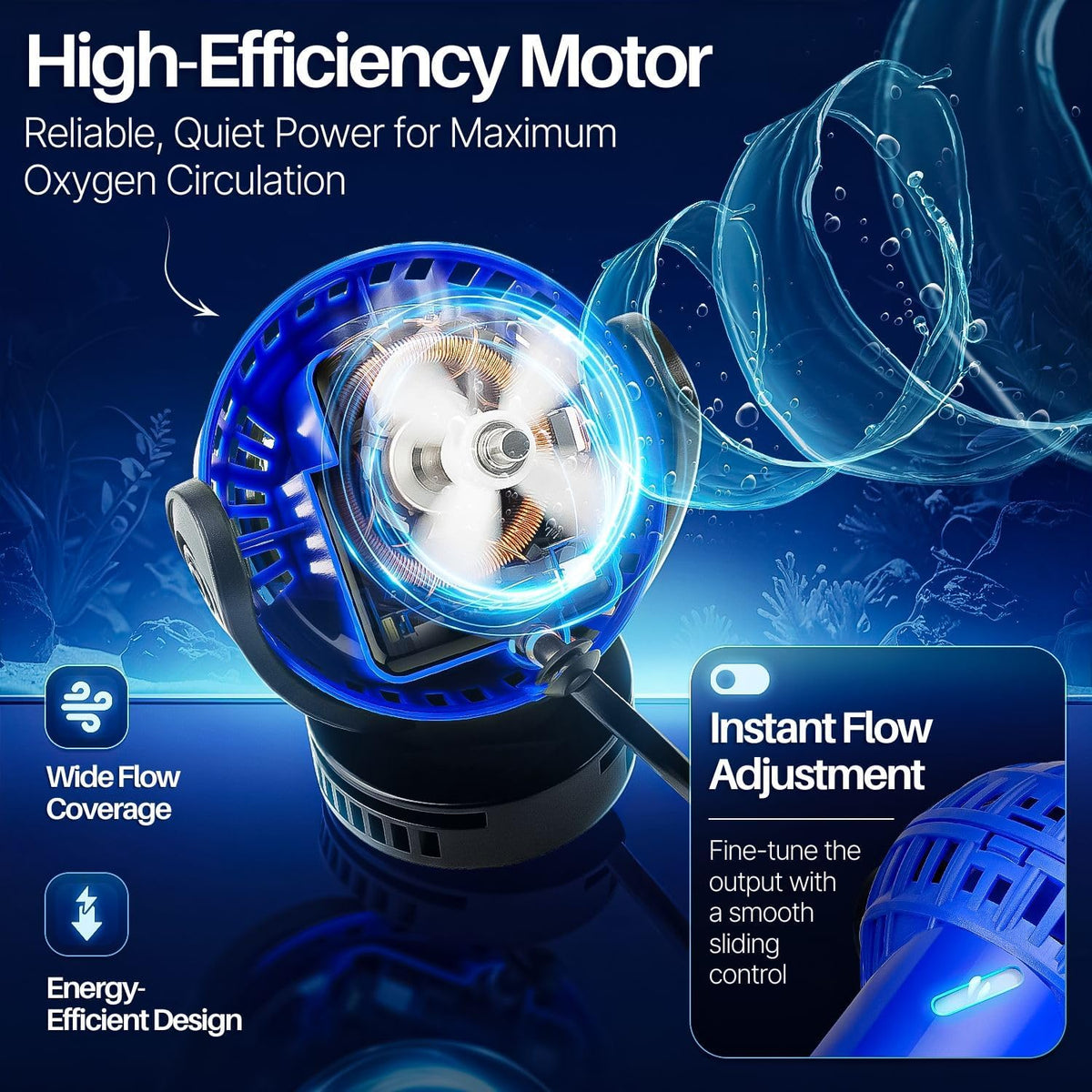Blue Aquarium Wave Maker, 1100 GPH Circulation Pump for Fish Tanks