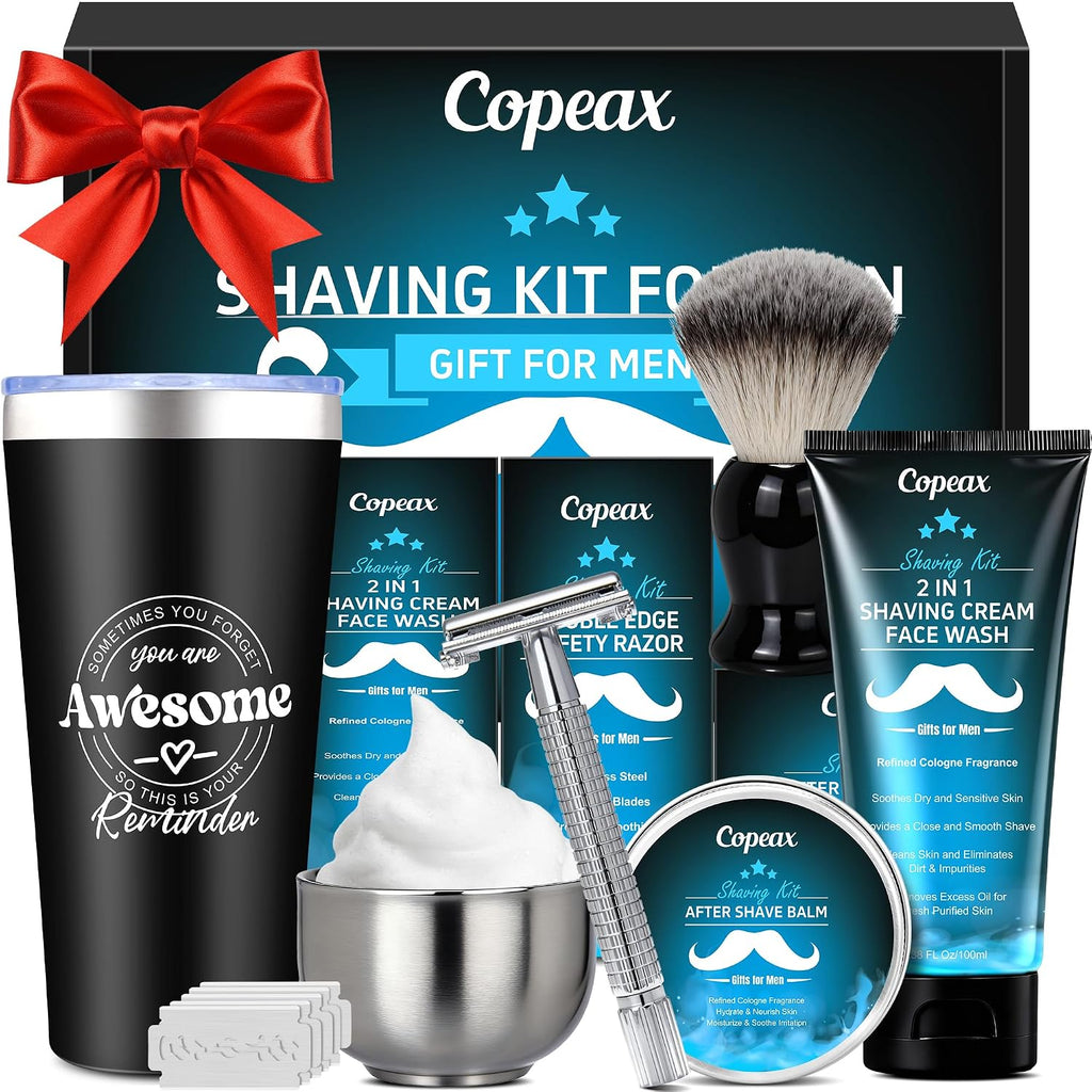 Shaving Kit for Men,Mens Shaving Kit w/Natural Cologne Shaving Cream,Balm,Bowl,Tumbler Cup,Mens Self Care & Grooming