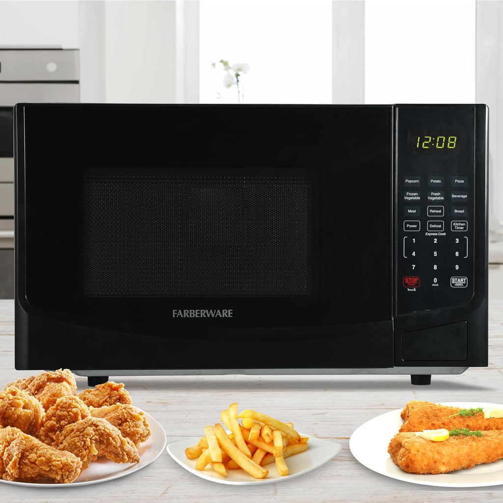 0.9 Cu. Ft. Black Microwave Oven, 900W with LED Display, 10 Power Levels, 8 Auto-Cook Presets, Express Cooking & Defrost