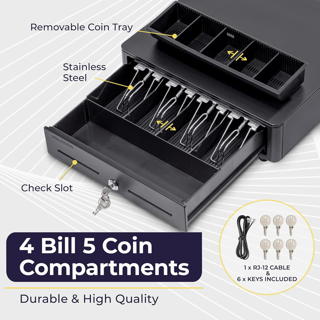 Cash Register Drawer for (POS) Point of Sale System with Round Corner 13", Removable Coin Tray, 4 Bill/5 Coin