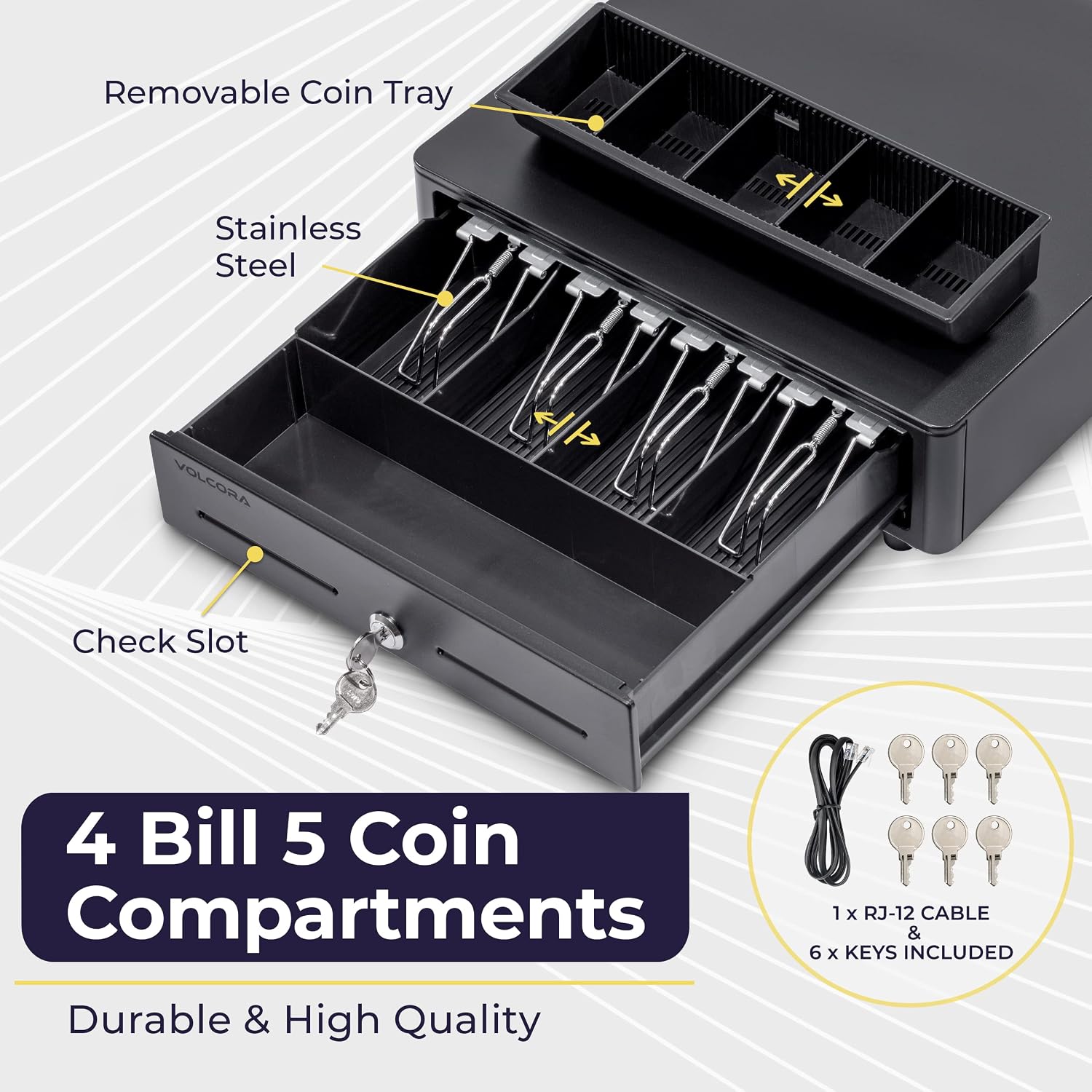 Cash Register Drawer for (POS) Point of Sale System with Round Corner 13", Removable Coin Tray, 4 Bill/5 Coin