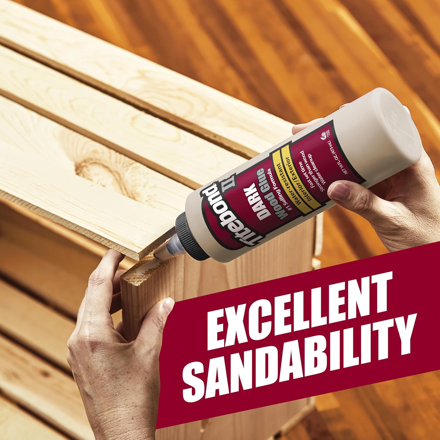 II Dark Wood Glue 16 Oz. – Water-Resistant Brown Adhesive for Interior/Exterior Use, Strong Fast-Set Formula, Easy