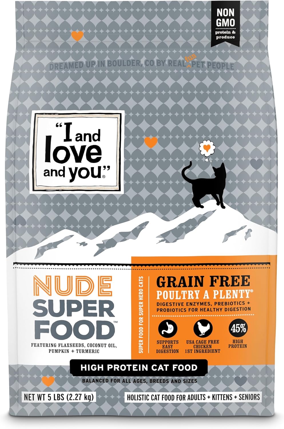 Nude Super Food Dry Cat Food - Turkey + Chicken - Grain Free, High Protein, No Fillers, Superfoods, 5lb Bag