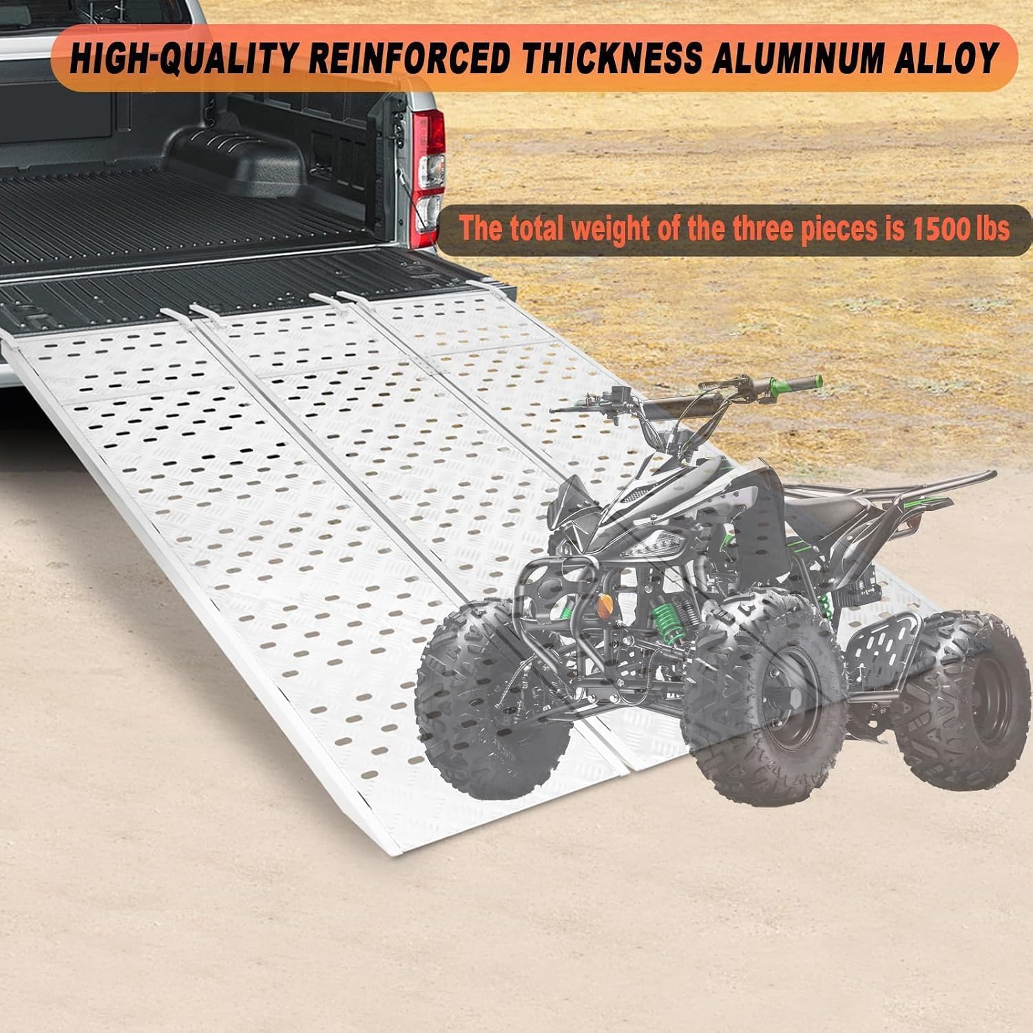 Aluminum Tri-Fold Ramp with Treads, Extra Wide Loading Ramp 1500 lbs Capacity, 54"×77" Heavy Duty Trailer Ramps for