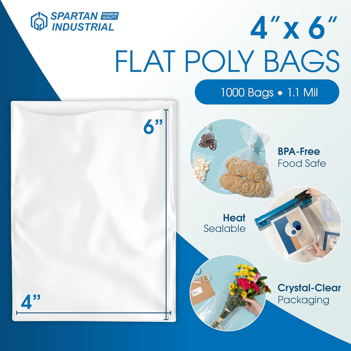 4" X 6" Open-End Flat Clear Poly Bags (1000 Count) - 1.1 Mil