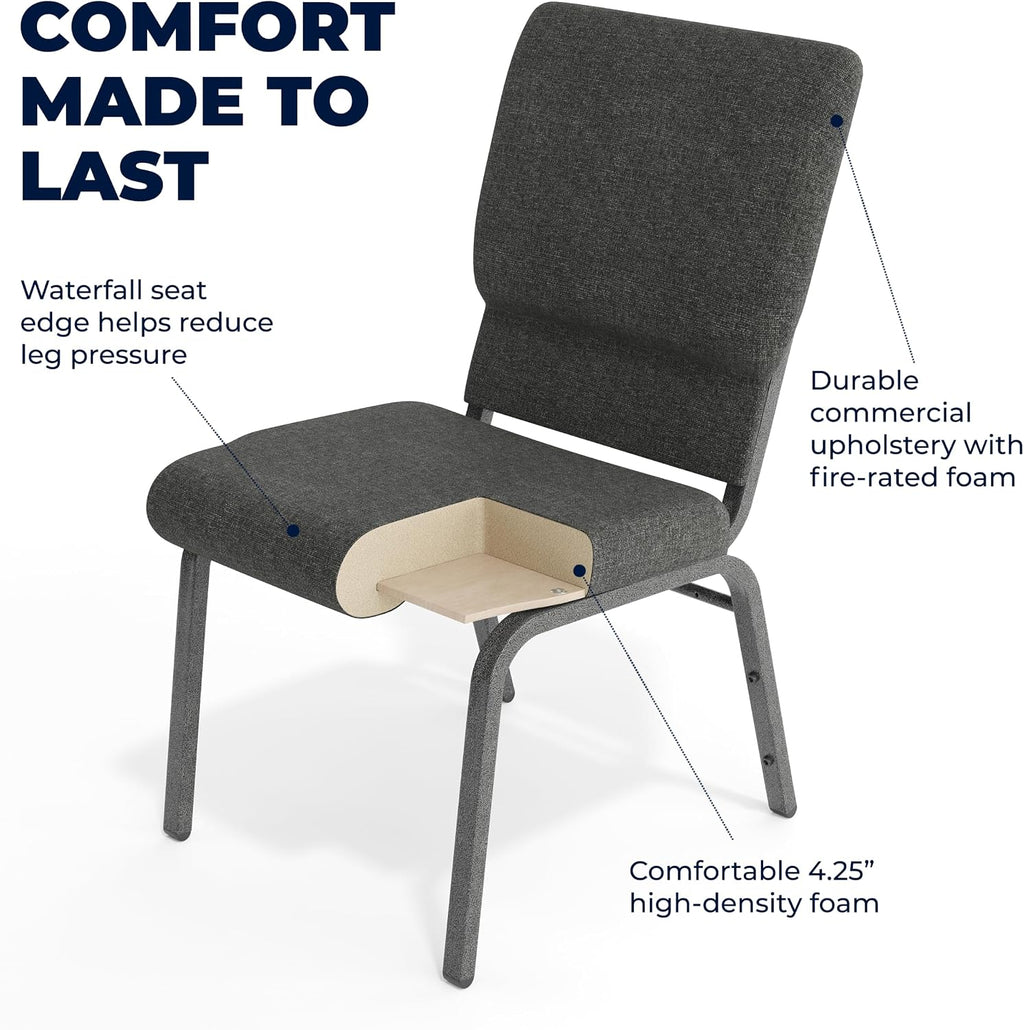 Hercules 18.5 in Wide Fabric Church Chair, Dark Gray
