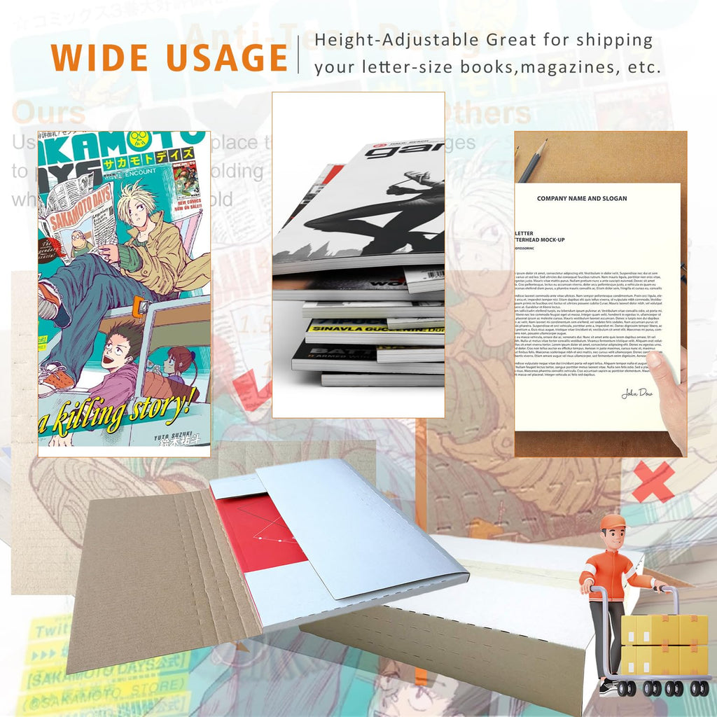 200 Pack 11 1/8" x 8 5/8" x 2" Cardboard Easy-Fold Shipping Box Mailers, Letter-Size Height Adjustable for Comics