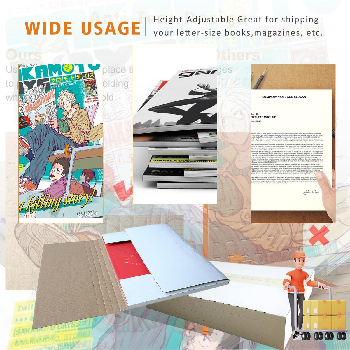 200 Pack 11 1/8" x 8 5/8" x 2" Cardboard Easy-Fold Shipping Box Mailers, Letter-Size Height Adjustable for Comics
