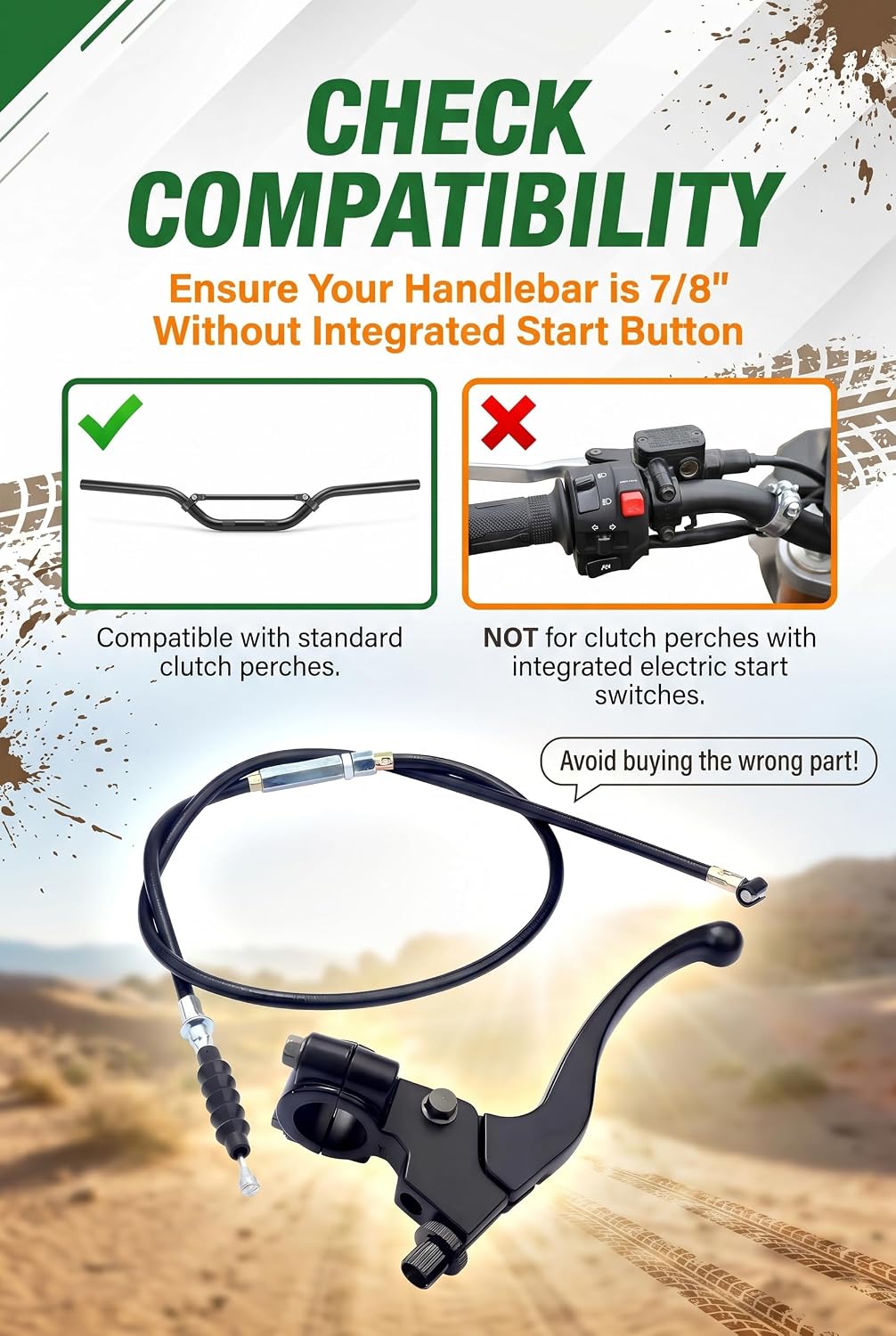 7/8" Left Clutch Lever Handle Cable, Motorcycle Left Clutch Brake Lever Perch Assembly, Waterproof Break-Proof Handle Grip Set for 50cc 70cc 90cc 110cc 125cc 150cc Motocross ATVs (Black)