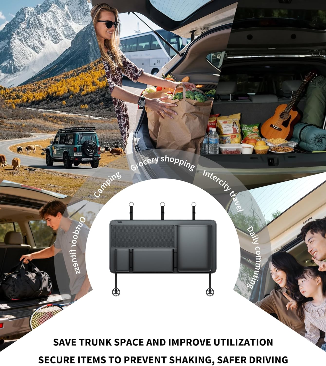 PU Leather Trunk Organizer for SUV, Sedan & Truck | Durable & odor-free rigid PU, 36in vertical storage with 4