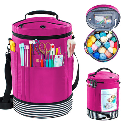 Expandable Crochet Bag Organizer w/Yarn Grommets& Zipper Closure