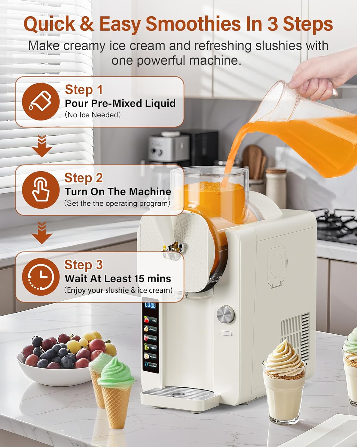 Slush Machine & Ice Cream Maker Machine 2-IN-1, for Smoothies, Margarita