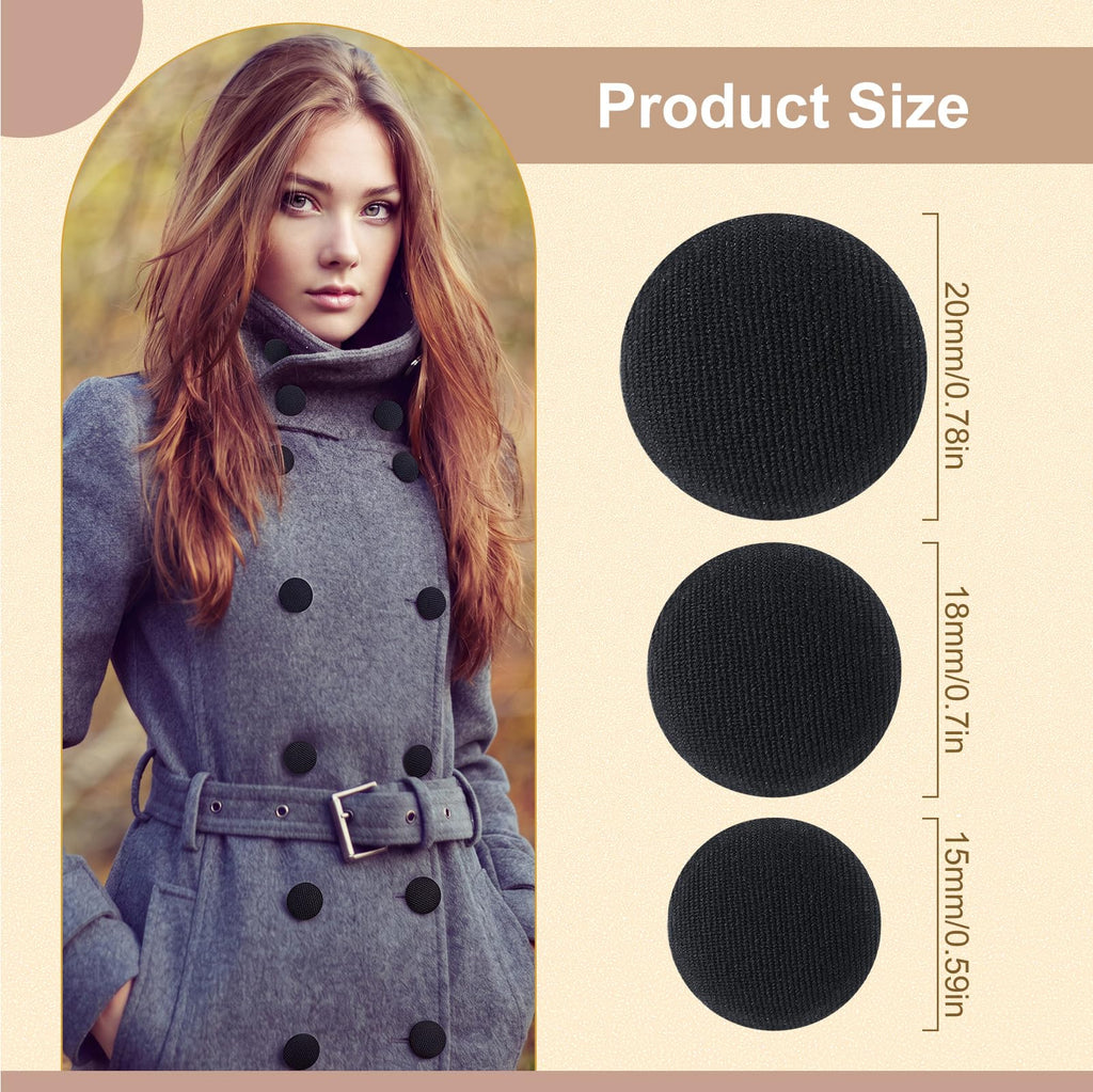 40 Pcs Black Fabric Buttons Tuxedo Various Sizes, Suitable Button