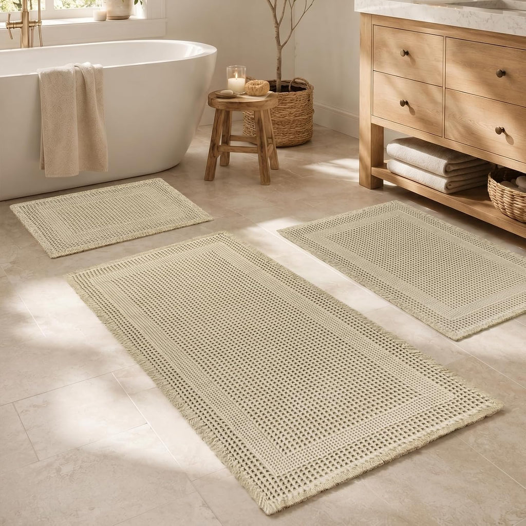 Waffle Bath Mat, Non Slip Bathroom Rugs Mats Set, Super Absorbent Quick Dry Bath Mats for Bathroom, Machine Washable