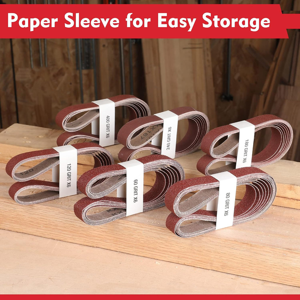 WORKPRO 36-Pack 1 x 30 Inch Sanding Belts, Aluminum Oxide Abrasive Belts