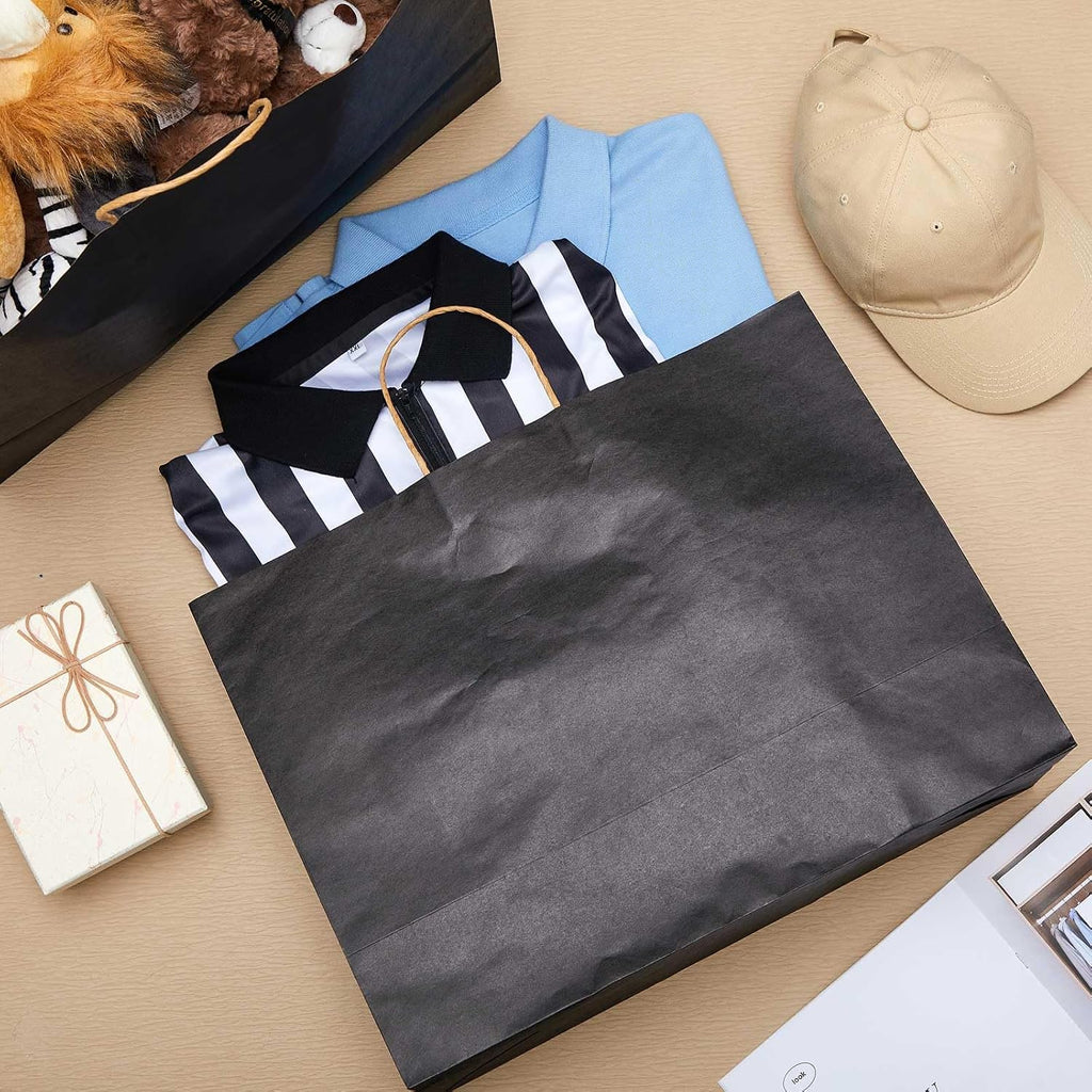 30 Pack 18x14x7 Inch Large Black Paper Bags with Handles