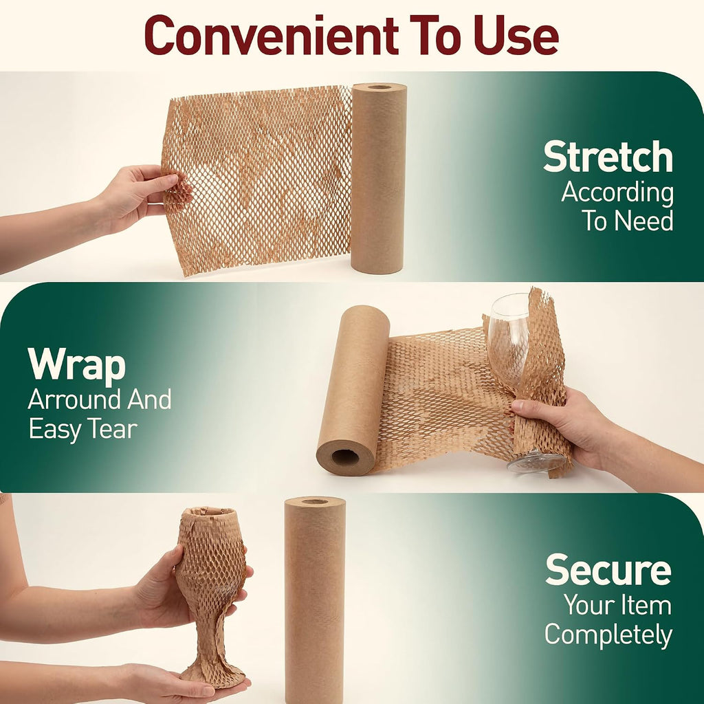 Honeycomb Packing Paper, 12 Inch x 100 FT – Eco-Friendly Recyclable Cushioning Wrap Roll for Moving & Shipping