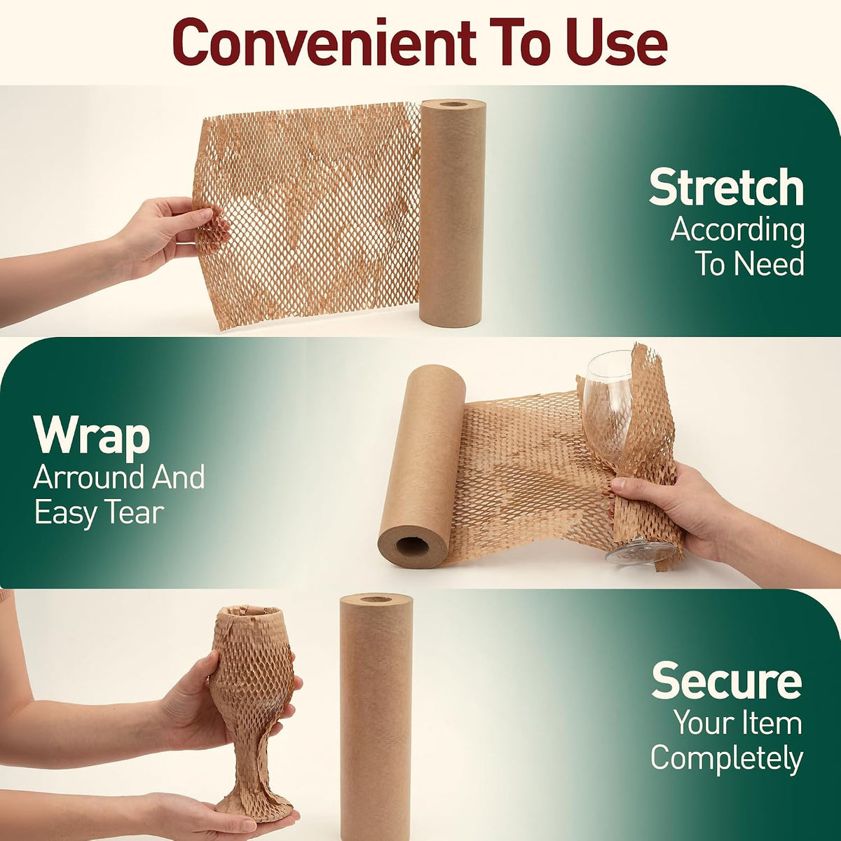 Honeycomb Packing Paper, 10 Inch x 300 FT – Eco-Friendly Recyclable Cushioning Wrap Roll for Moving & Shipping