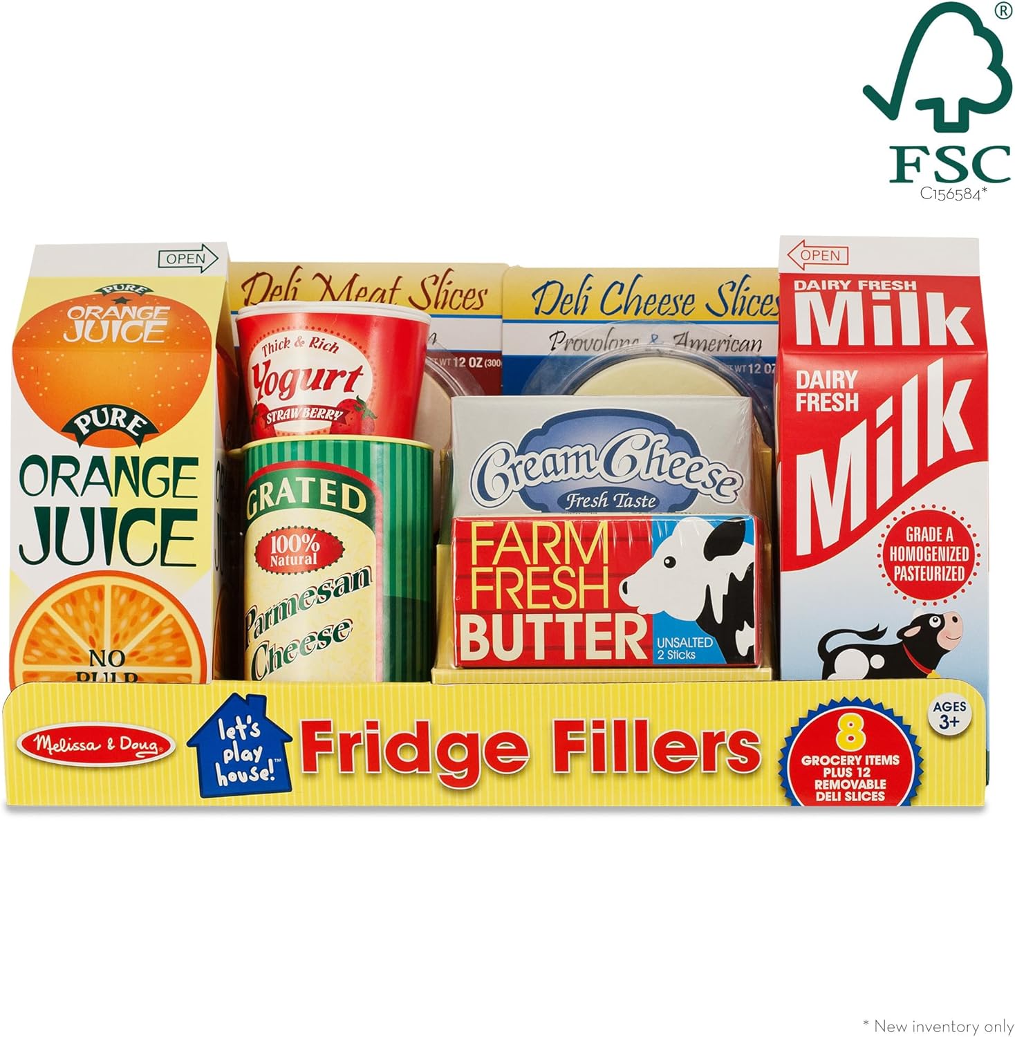 Melissa & Doug Fridge Fillers Grocery Play Food Cartons (8 Pieces) Wooden Toy Groceries, Pretend Play Food, Kitchen