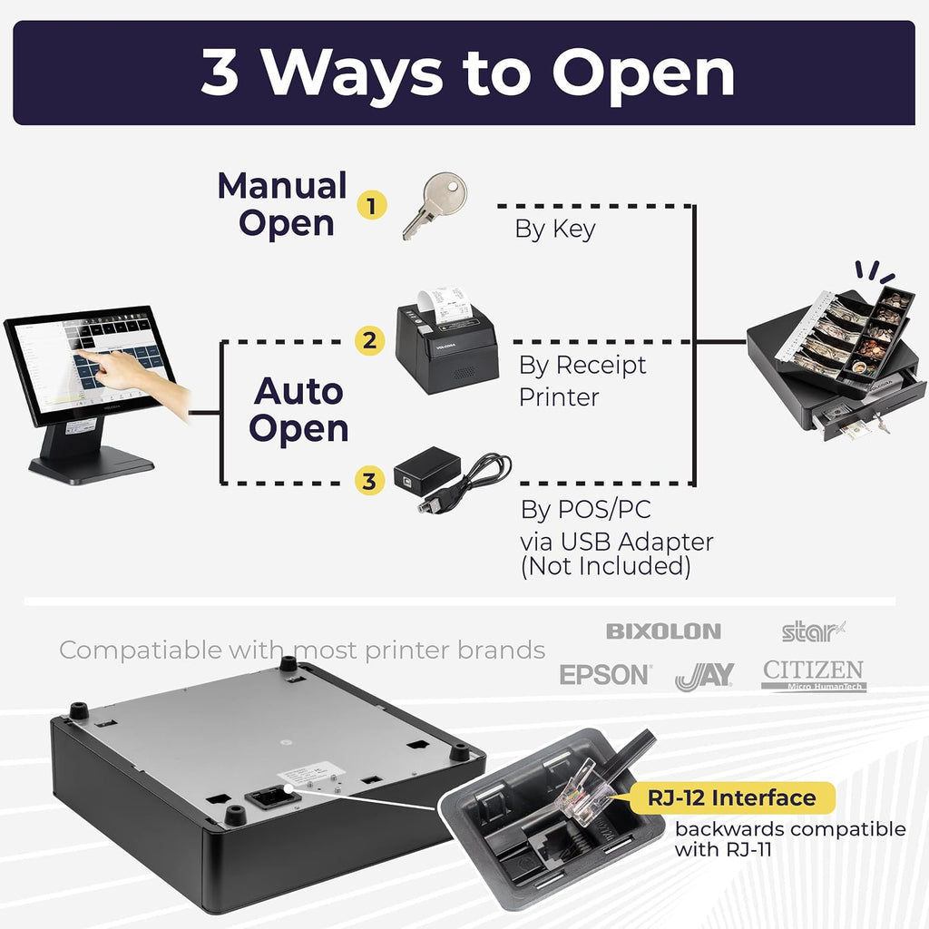 Cash Register Drawer for (POS) Point of Sale System with Round Corner 13", Removable Coin Tray, 4 Bill/5 Coin