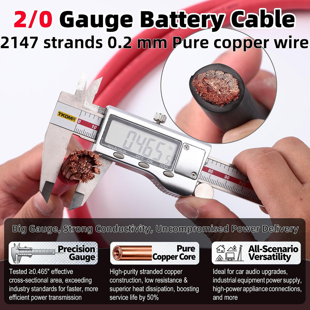 TKDMR 2 AWG OFC Battery Cable, 20FT Red & Black Welding Wire