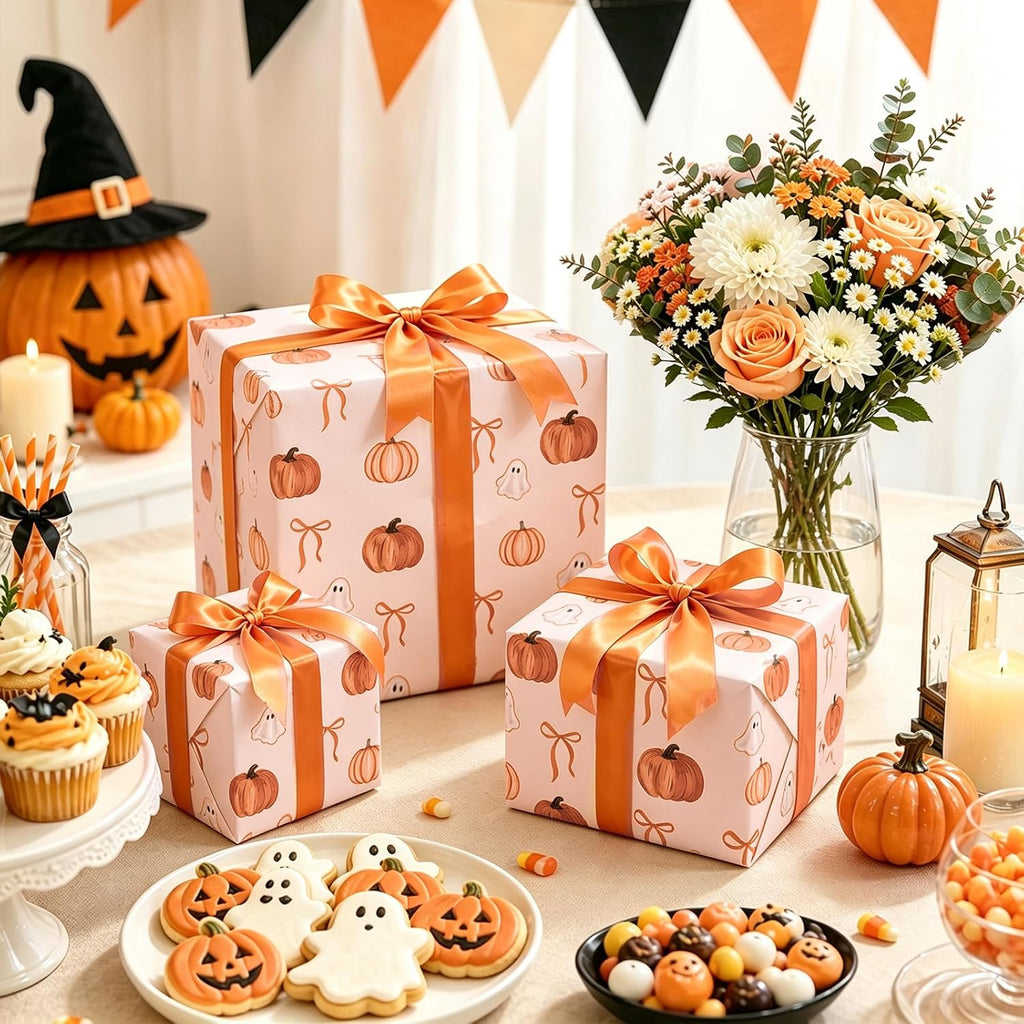 60 Sheets Halloween Tissue Paper, Orange Bow Ghost Pumpkin