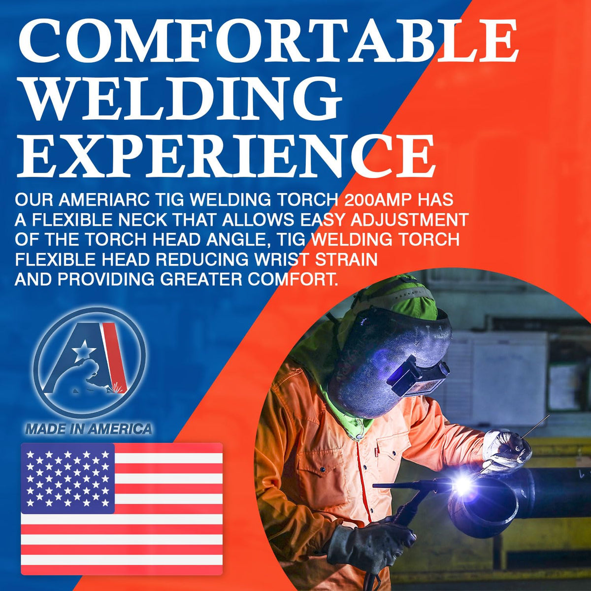 AMERIARC TIG Welding Torch Flex Head, 200Amp Air-Cooled WP-26FV TIG Torch