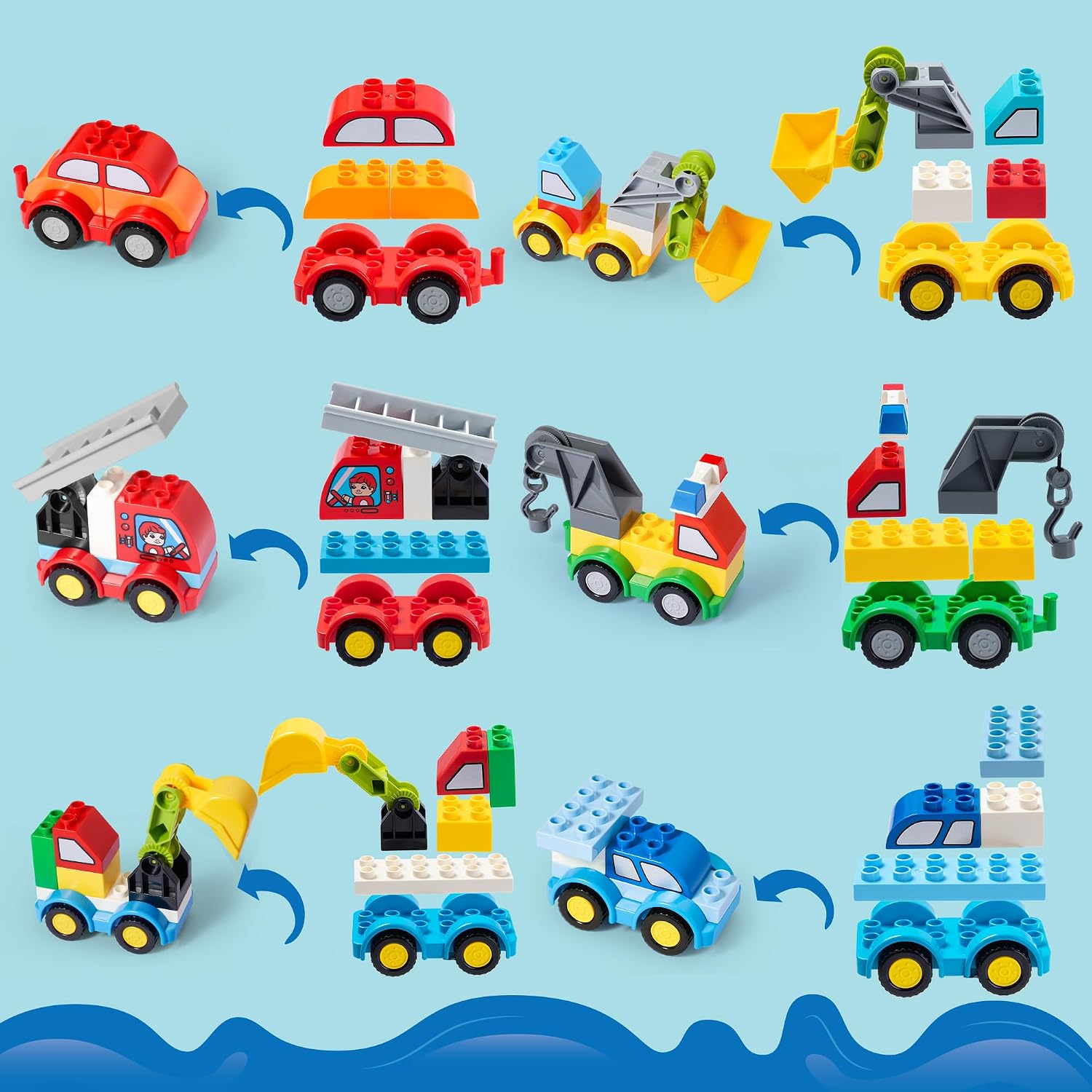 80Pcs Toddlers Car Building Blocks Set, 12Pcs Different Vehicles, Build Your Own Toy Cars, Compatible with Brand Name