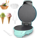 Waffle Cone Maker Machine with Browning Control, 7.5” Ice Cream Cone Maker, Cone Roller & Bowl Press Included,Thin