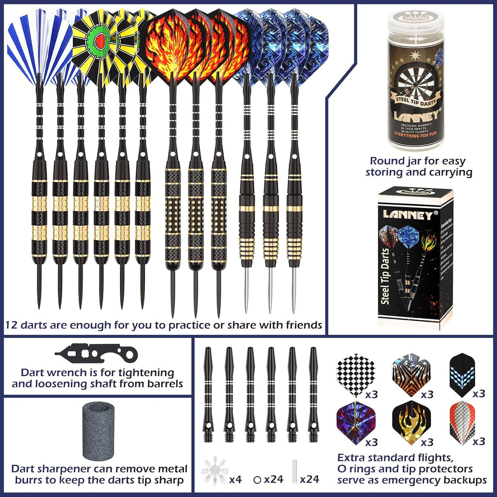 Darts Metal Tip Set, Steel Tip Darts Set 20 Grams 24 Grams and 26 Grams Professional Darts for Dartboard with