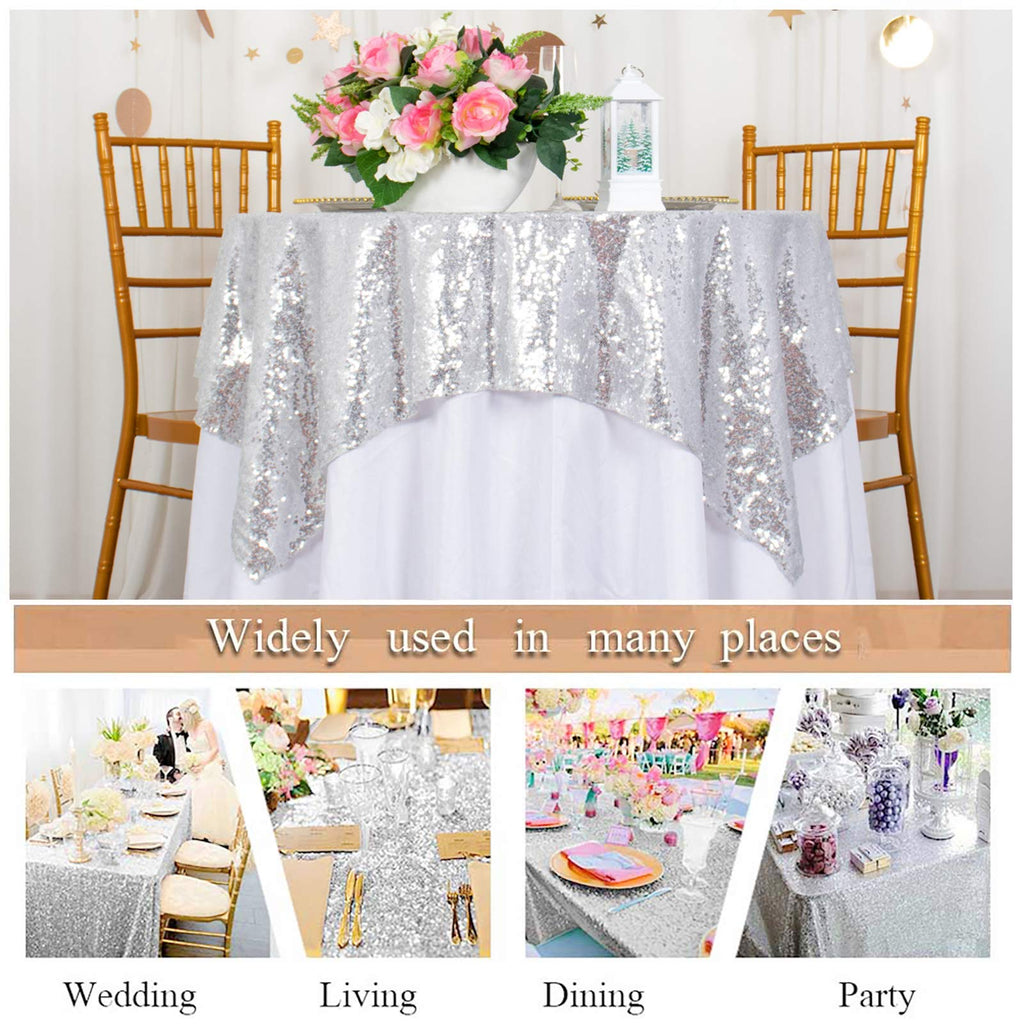 Silver Sequin Tablecloth 36x36 Small Table Cloth Wedding Party