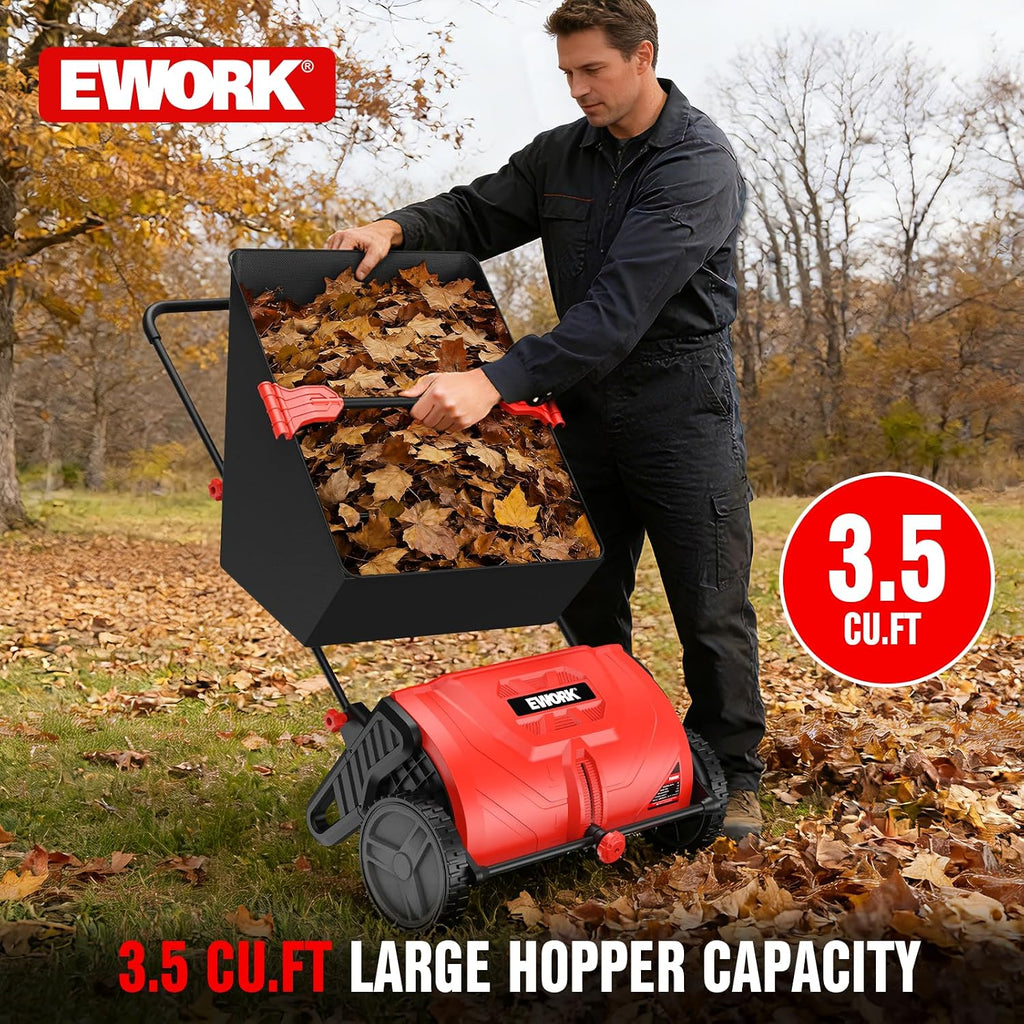 Push Lawn Sweeper, 26-INCH Leaf Sweeper for Lawn Push with 3.5 cu.ft.Hopper Bag, Adjustable Brush Height, Lightweight