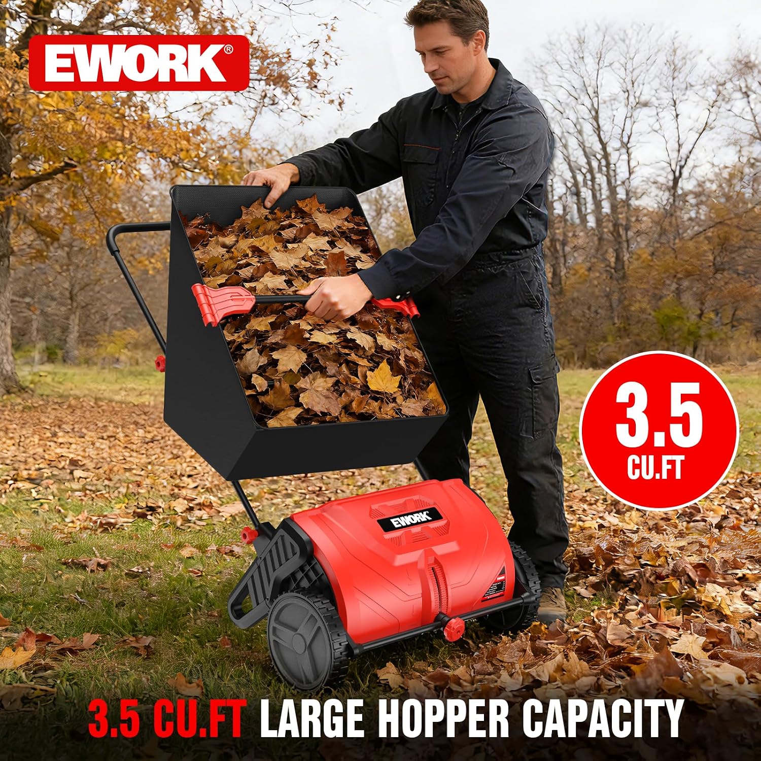 Push Lawn Sweeper, 26-Inch Leaf Sweeper for Lawn Push with 3.5 cu.ft.Hopper Bag, Adjustable Brush Height, Lightweight