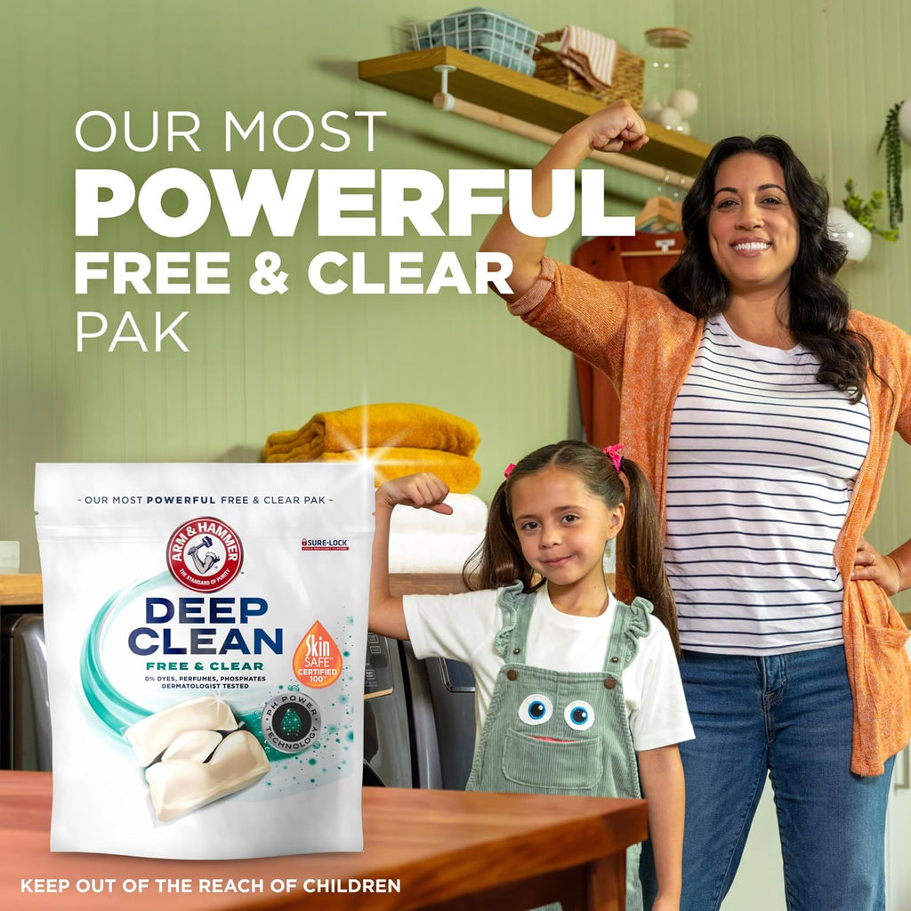Deep Clean Free & Clear Laundry Detergent Power Paks, 32 Count