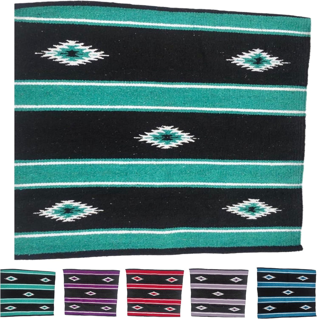 36"x 34" Navajo Design Acrylic Saddle Blanket -2.4 lbs (Turquoise Green and Black)