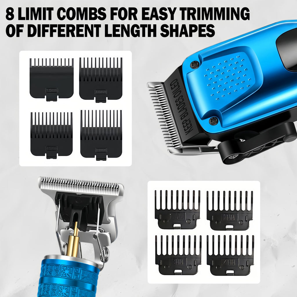 3-in-1 Hair Clippers for Men Set, Beard Trimmer, Foil Shaver, Blue