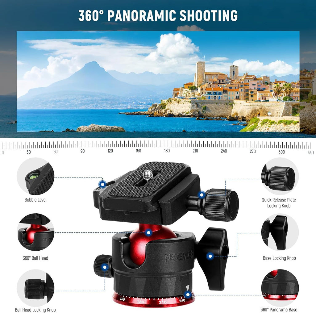 Basics Carbon Fiber Travel Tripod Monopod, 64" Compact Lightweight Portable Camera Cell Phone Holder Stand Compatible