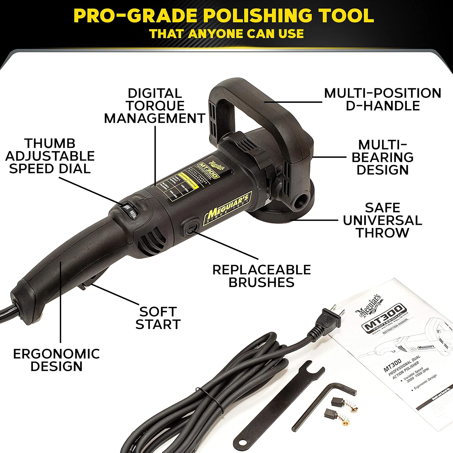 MT300 Variable Speed Dual Action Polisher, Professionally Designed Car Scratch Remover and Car Polisher with Digital