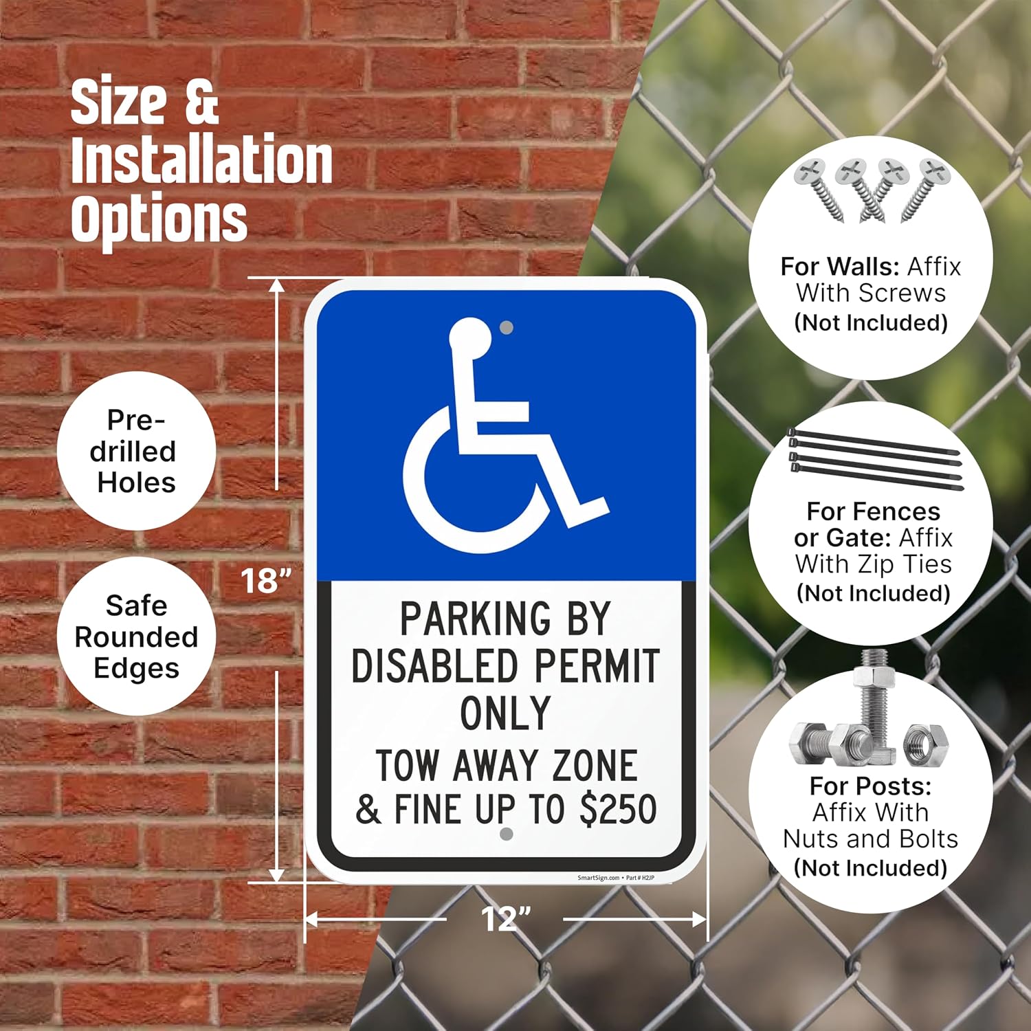 Basics 18 x 12 inch “Parking By Disabled Permit, Tow-Away Zone” Handicap Parking Sign, 120 mil Aluminum Composite