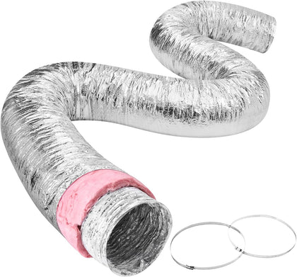 6 Inch Insulated Flexible Duct R-6.0，25 Feet Long with 2 Duct Clamps, Heavy-Duty Three Layer Protection Air Ducting