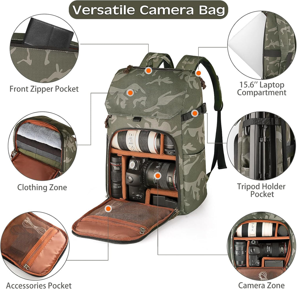 Camera Backpack Bag Professional DSLR SLR Camouflage Camera Backpack for Photographers Waterproof Large Capacity