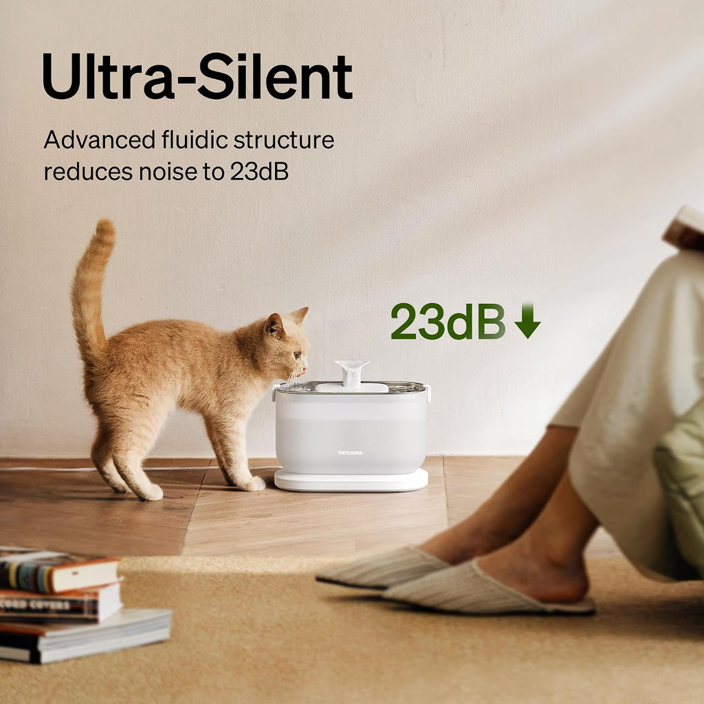 Cat Water Fountain Stainless Steel Tray, Wireless Pump Cat Fountain, Ultra Quiet Pet Water Fountain, 2.5L Automatic