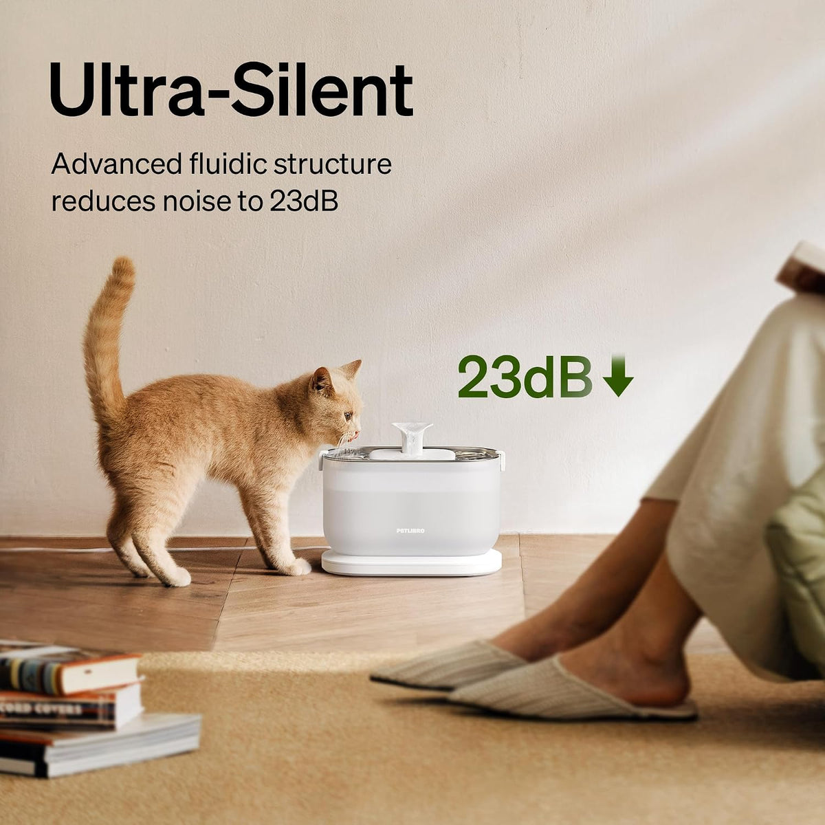 Cat Water Fountain Stainless Steel Tray, Wireless Pump Cat Fountain, Ultra Quiet Pet Water Fountain, 2.5L Automatic