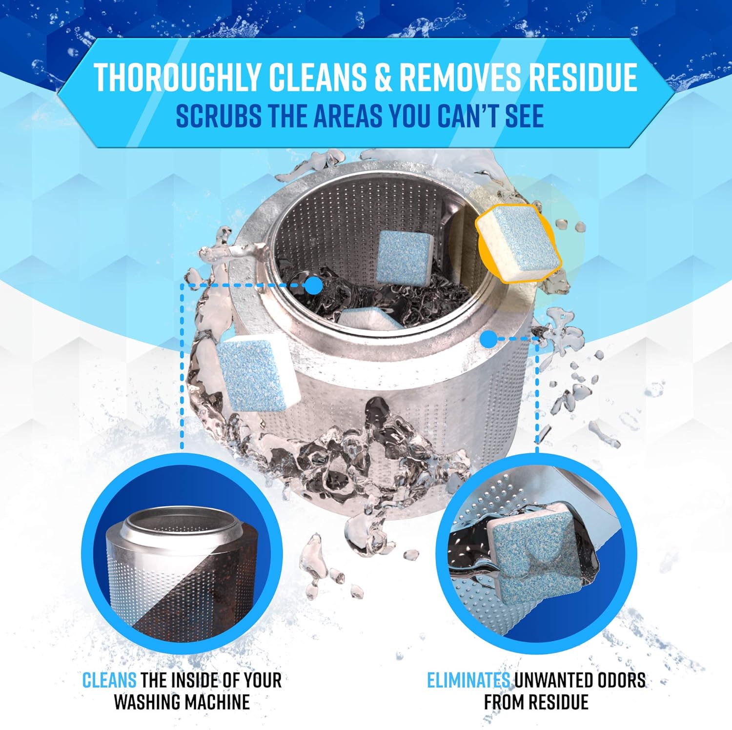 Washing Machine Cleaner Descaler 24 Pack - Deep Cleaning Tablets For HE Front Loader & Top Load Washer, Septic Safe
