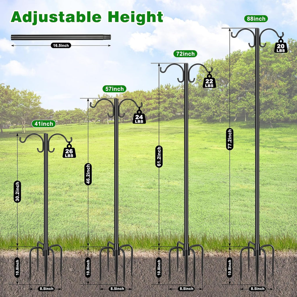 88inch Double Shepherd Hook for Outdoor, 1” Bird Feeder Pole,2Pack
